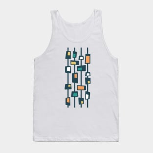 Mid Century Funky Blocks in Charcoal, Teal, Yellow and Orange Tank Top